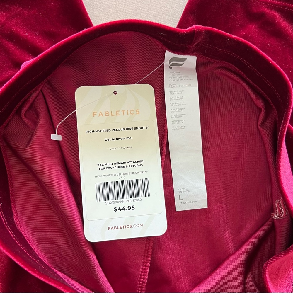 Fabletics Deep Pink Red Velour 9” Bike Shorts - Picture 13 of 15